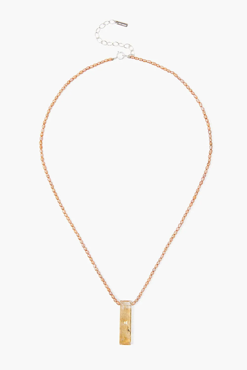 Tiny Champagne Pearls with Citrine Tab Necklace