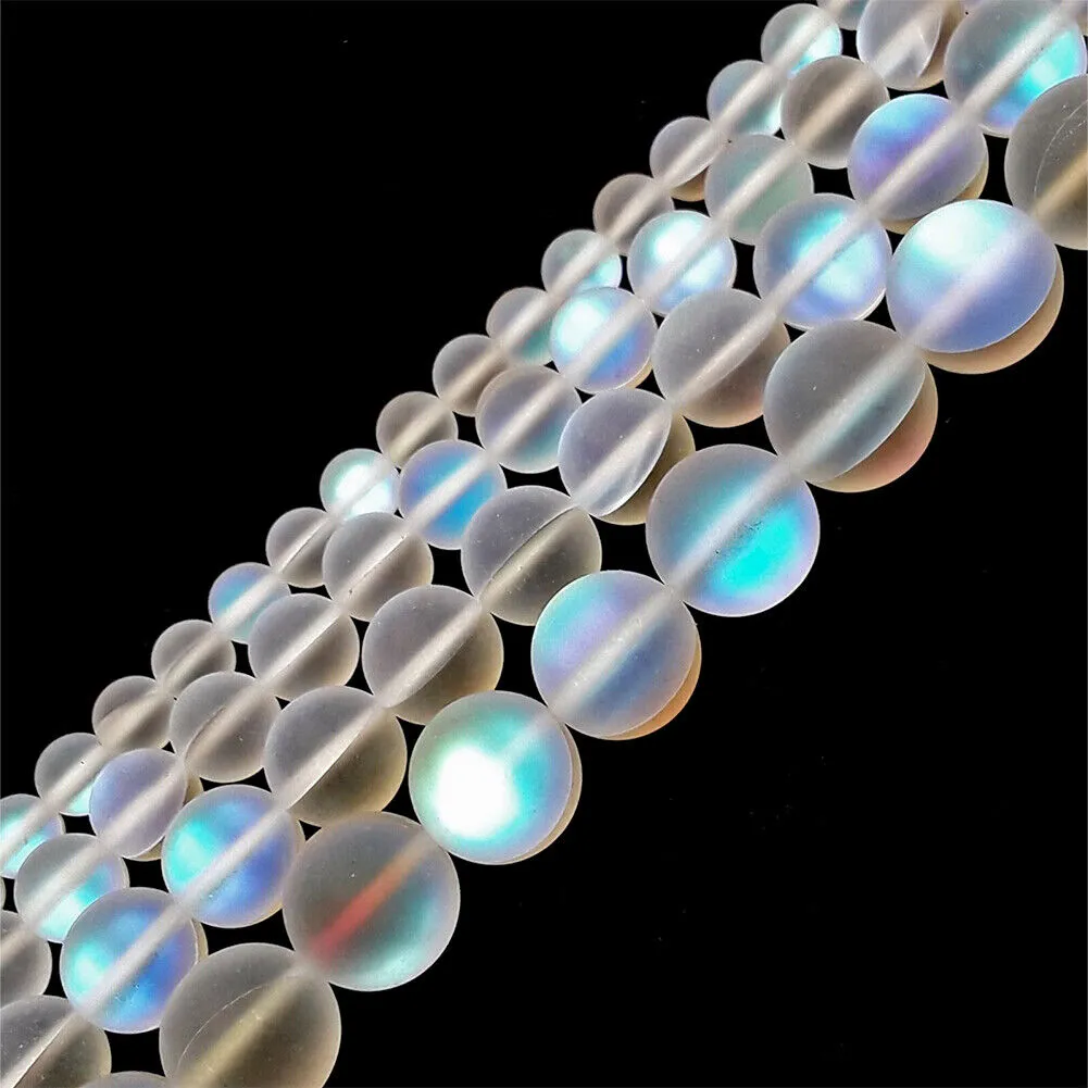US 1-2 Pc Clear Mystic Mermaid Glass Matte Round Beads 6mm 8mm 10mm 15.5" Strand