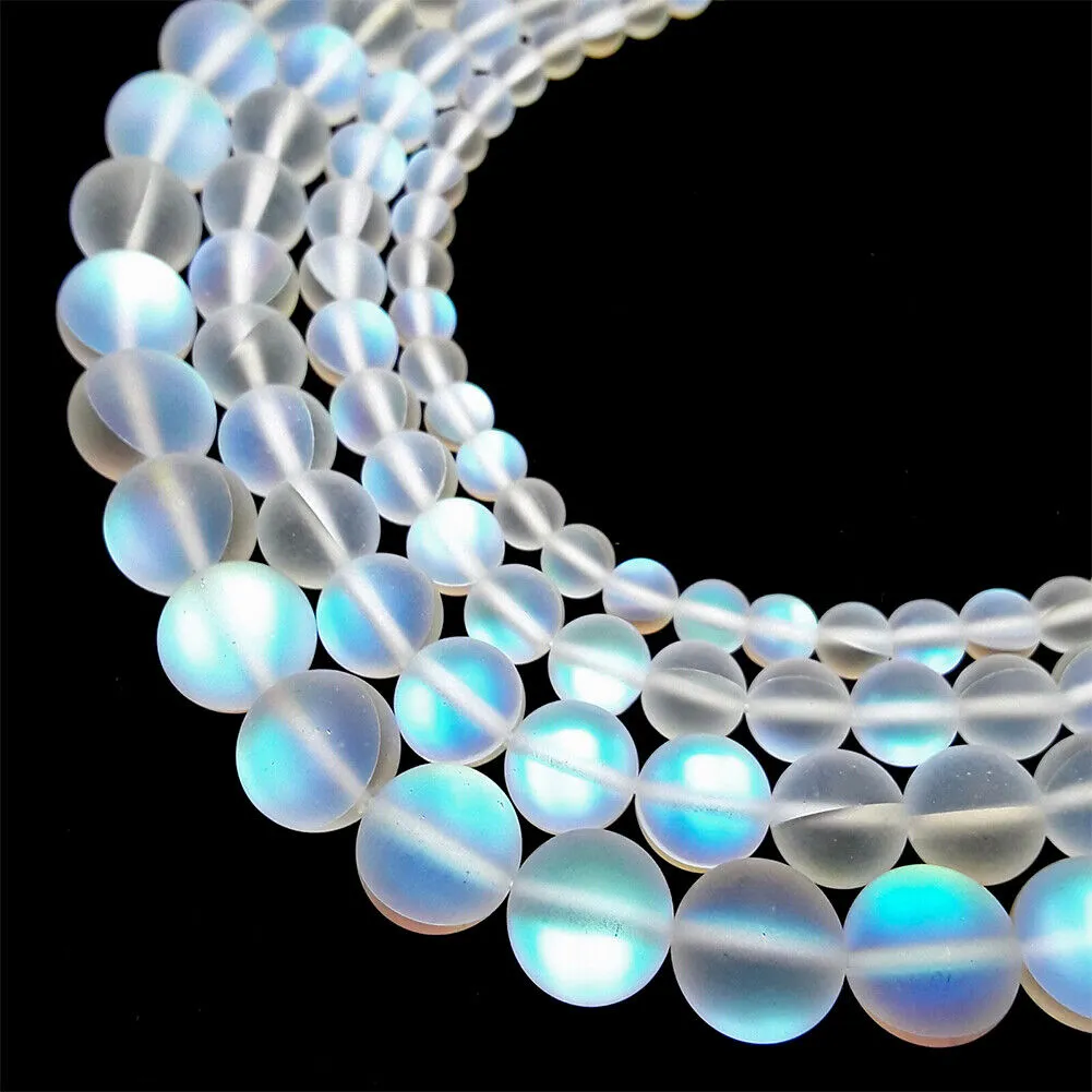 US 1-2 Pc Clear Mystic Mermaid Glass Matte Round Beads 6mm 8mm 10mm 15.5" Strand