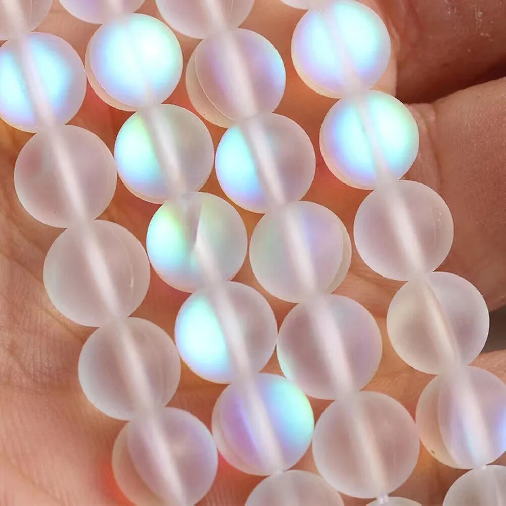US 1-2 Pc Clear Mystic Mermaid Glass Matte Round Beads 6mm 8mm 10mm 15.5" Strand