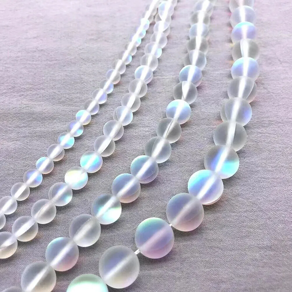 US 1-2 Pc Clear Mystic Mermaid Glass Matte Round Beads 6mm 8mm 10mm 15.5" Strand