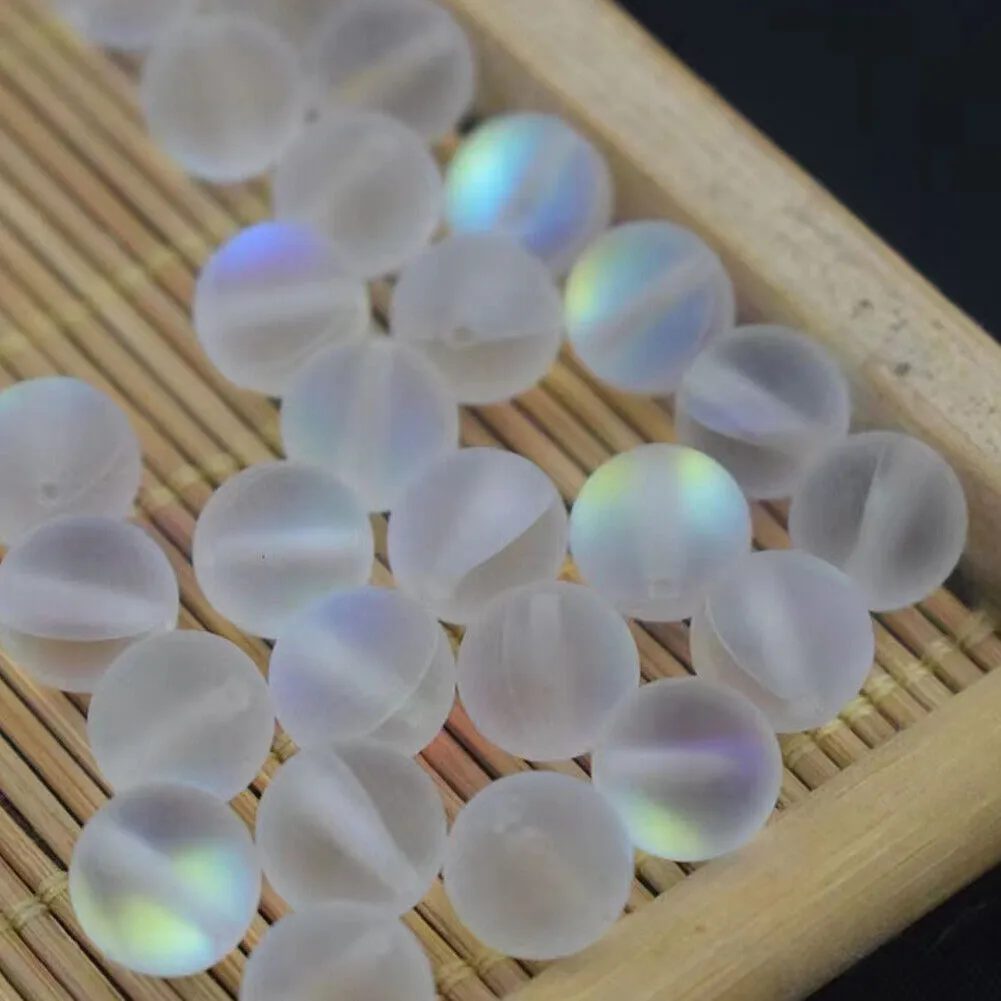 US 1-2 Pc Clear Mystic Mermaid Glass Matte Round Beads 6mm 8mm 10mm 15.5" Strand