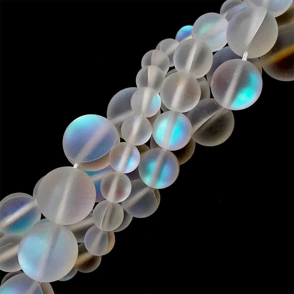 US 1-2 Pc Clear Mystic Mermaid Glass Matte Round Beads 6mm 8mm 10mm 15.5" Strand
