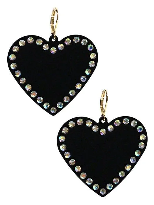 VE3535 Rhinestone Heart Dangle Earrings