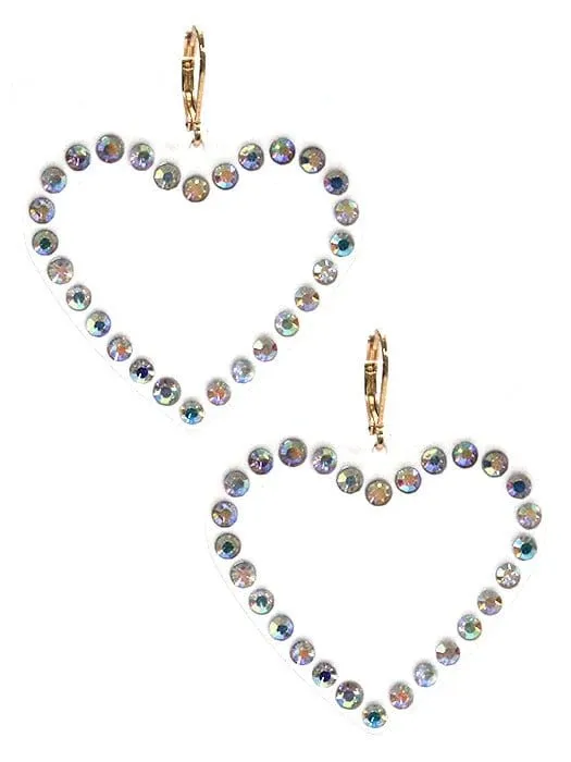 VE3535 Rhinestone Heart Dangle Earrings