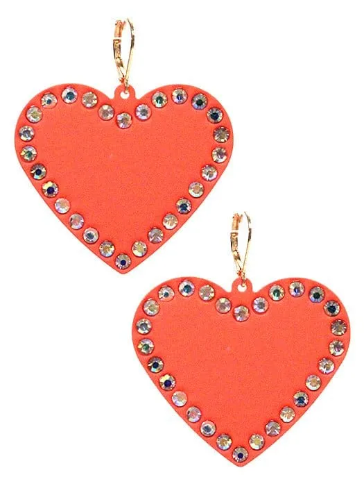 VE3535 Rhinestone Heart Dangle Earrings