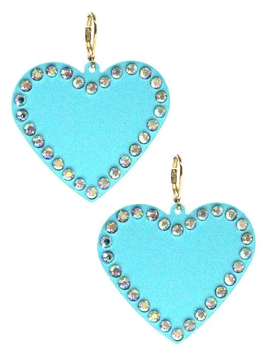 VE3535 Rhinestone Heart Dangle Earrings