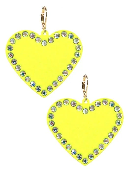 VE3535 Rhinestone Heart Dangle Earrings