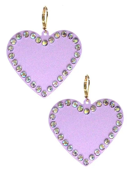 VE3535 Rhinestone Heart Dangle Earrings