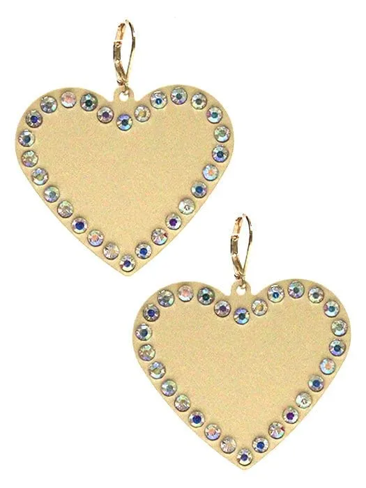 VE3535 Rhinestone Heart Dangle Earrings