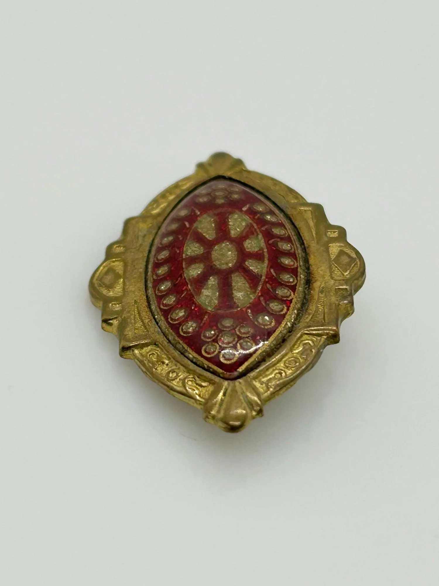 Vintage Art Deco Vermeil Enamel Red and Gold Brooch Pin