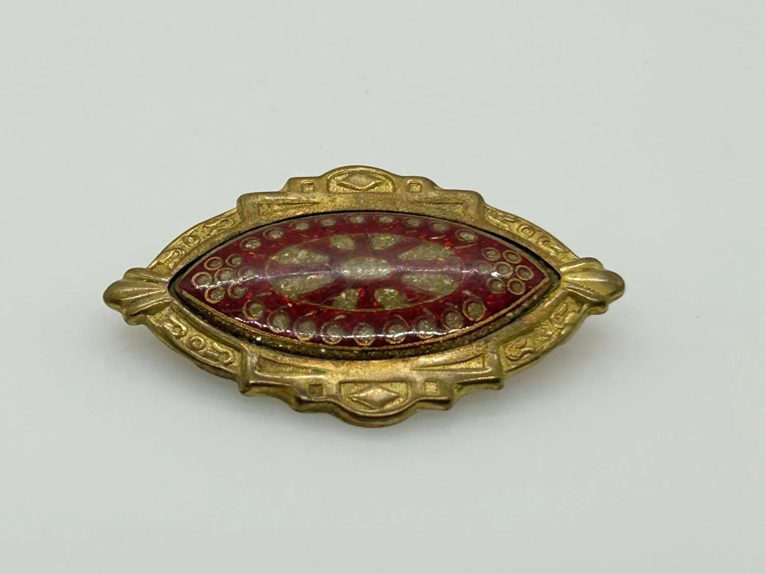 Vintage Art Deco Vermeil Enamel Red and Gold Brooch Pin