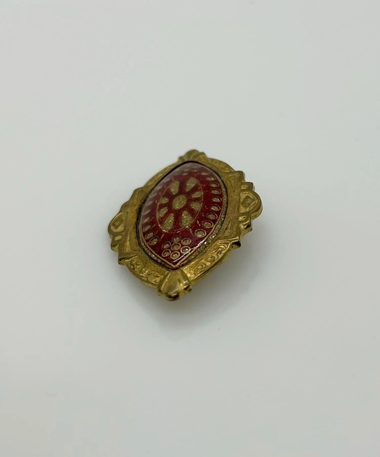 Vintage Art Deco Vermeil Enamel Red and Gold Brooch Pin