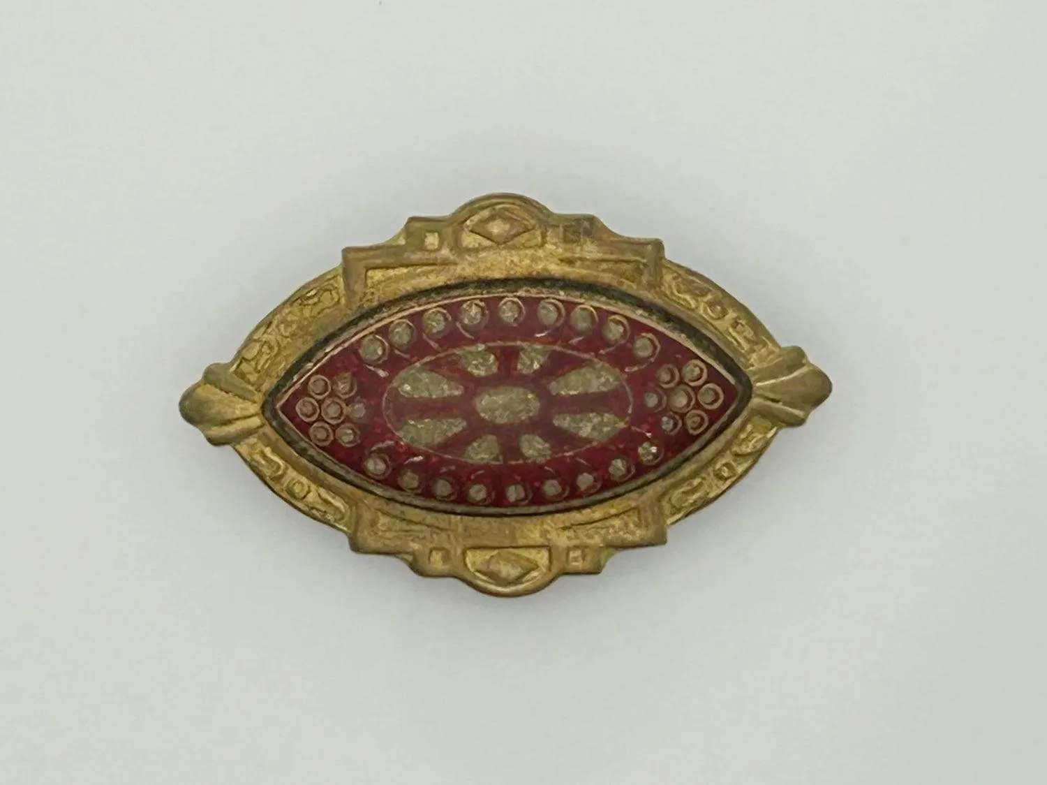 Vintage Art Deco Vermeil Enamel Red and Gold Brooch Pin