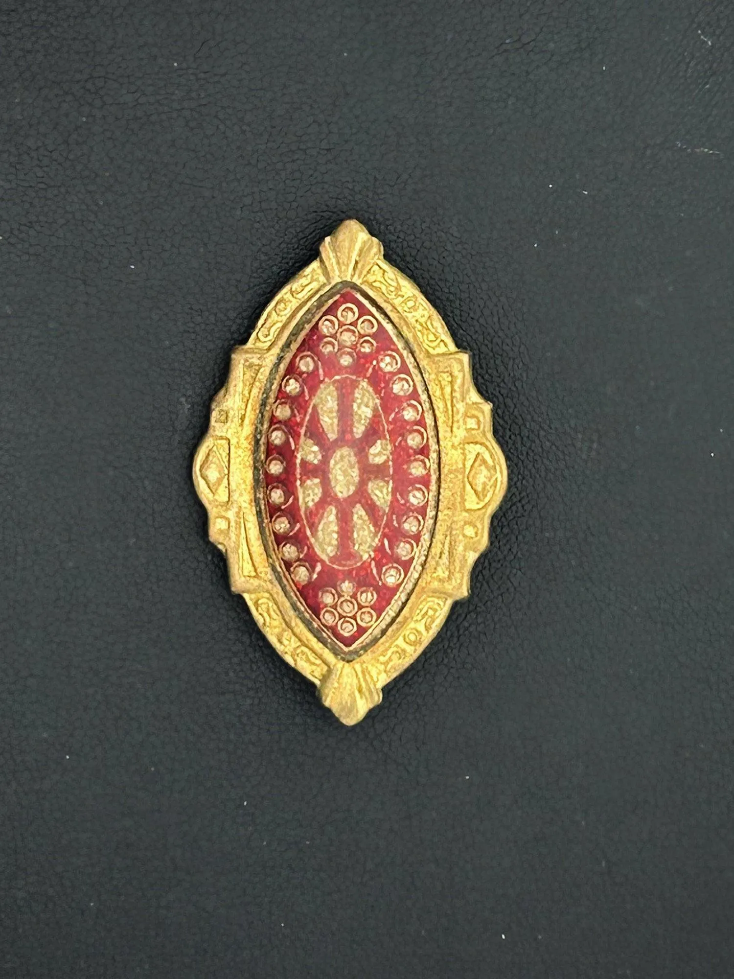 Vintage Art Deco Vermeil Enamel Red and Gold Brooch Pin