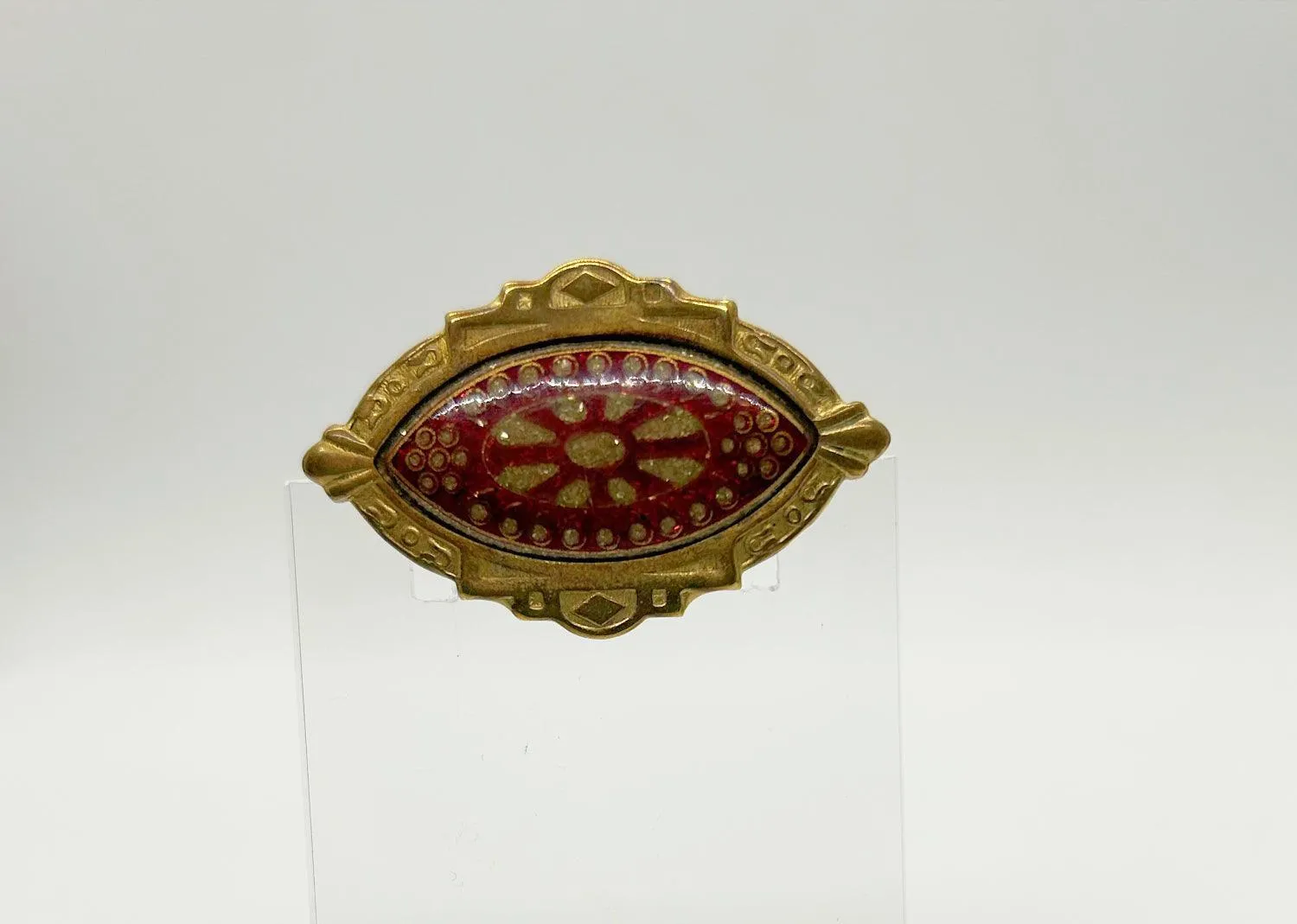 Vintage Art Deco Vermeil Enamel Red and Gold Brooch Pin