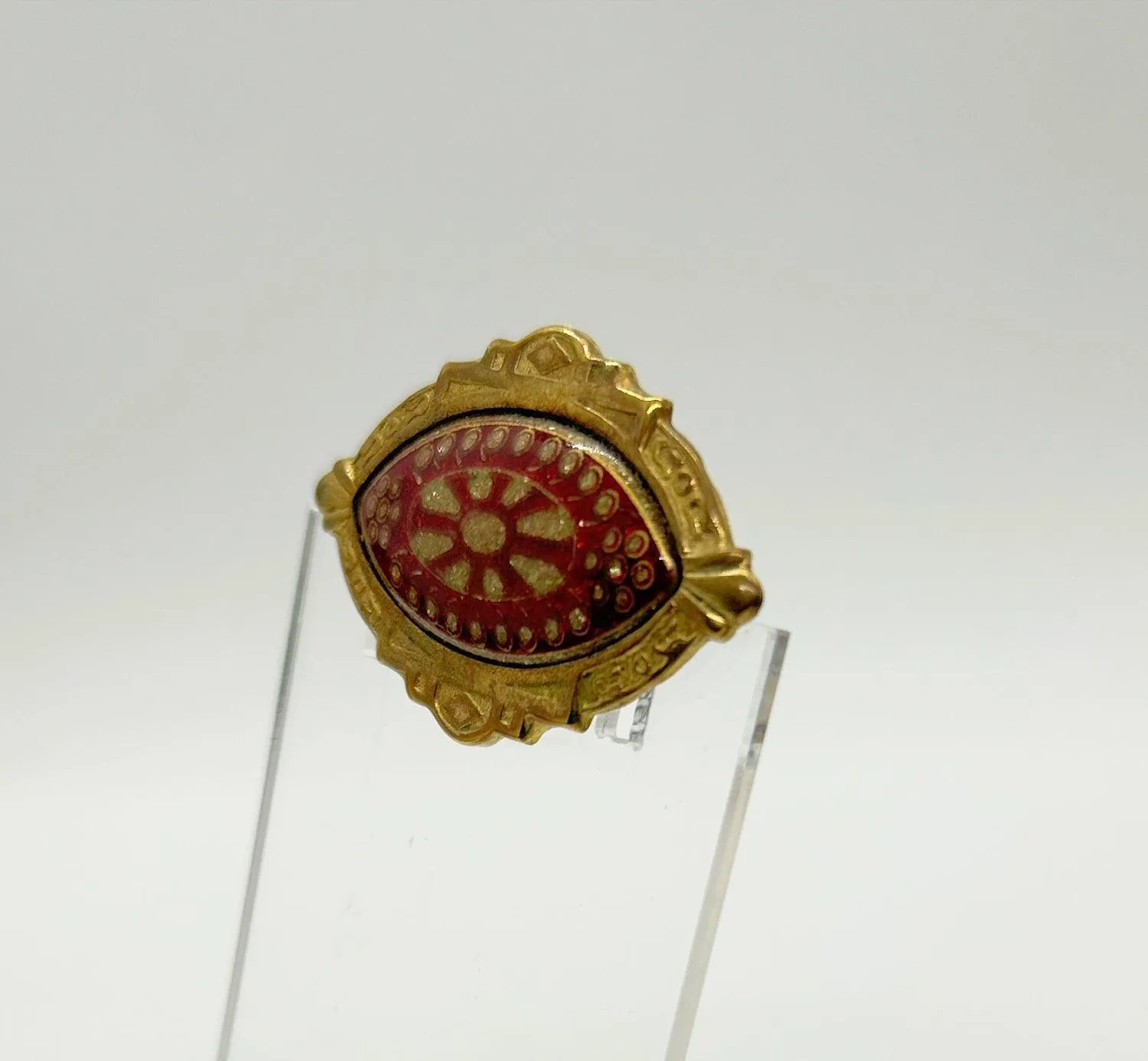 Vintage Art Deco Vermeil Enamel Red and Gold Brooch Pin