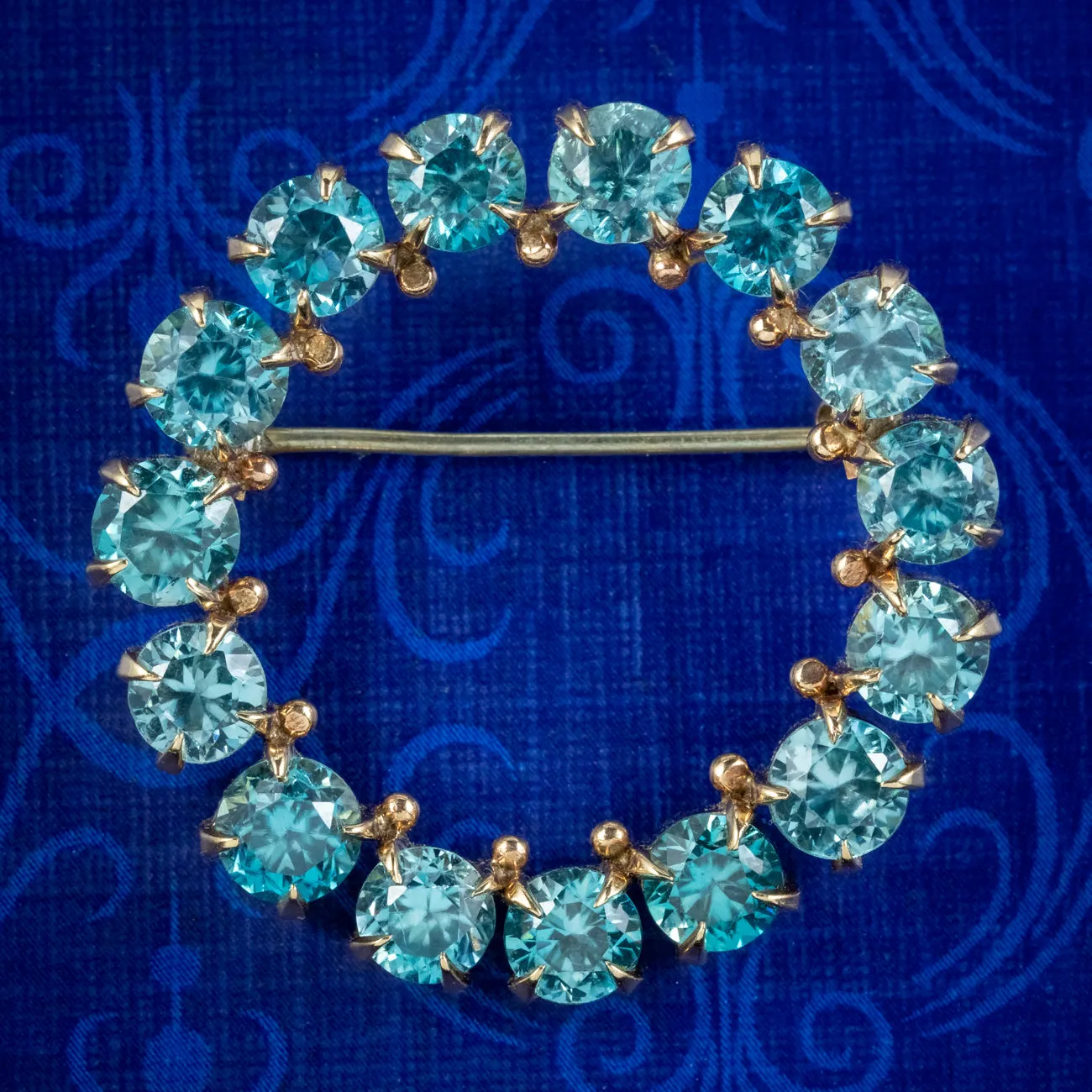 Vintage Blue Zircon Halo Brooch 15ct Gold 9ct Of Zircon
