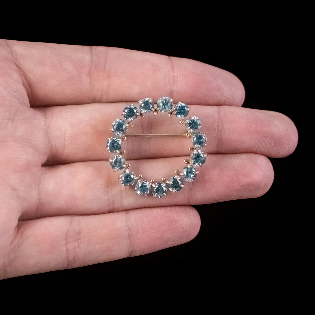 Vintage Blue Zircon Halo Brooch 15ct Gold 9ct Of Zircon