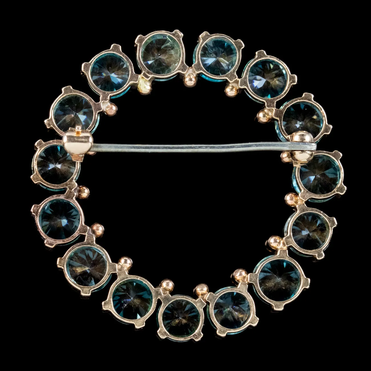 Vintage Blue Zircon Halo Brooch 15ct Gold 9ct Of Zircon