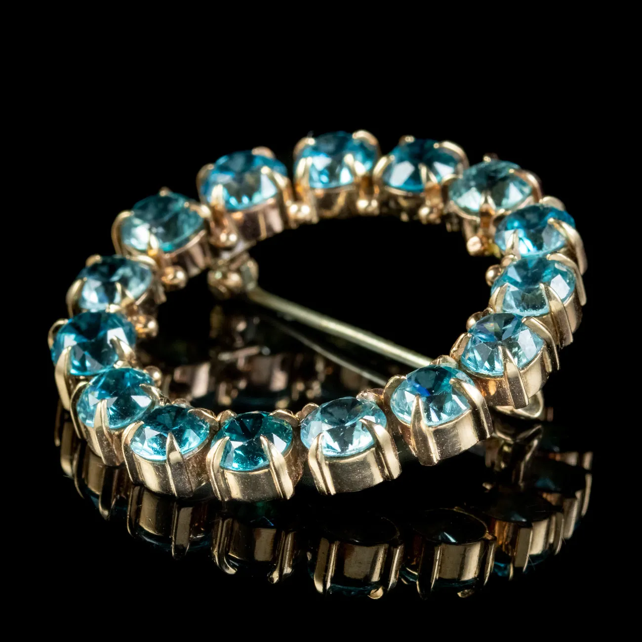 Vintage Blue Zircon Halo Brooch 15ct Gold 9ct Of Zircon