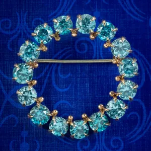 Vintage Blue Zircon Halo Brooch 15ct Gold 9ct Of Zircon