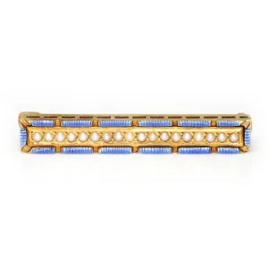 Vintage Pearl and Blue Enamel 14K Yellow Gold Brooch 11057