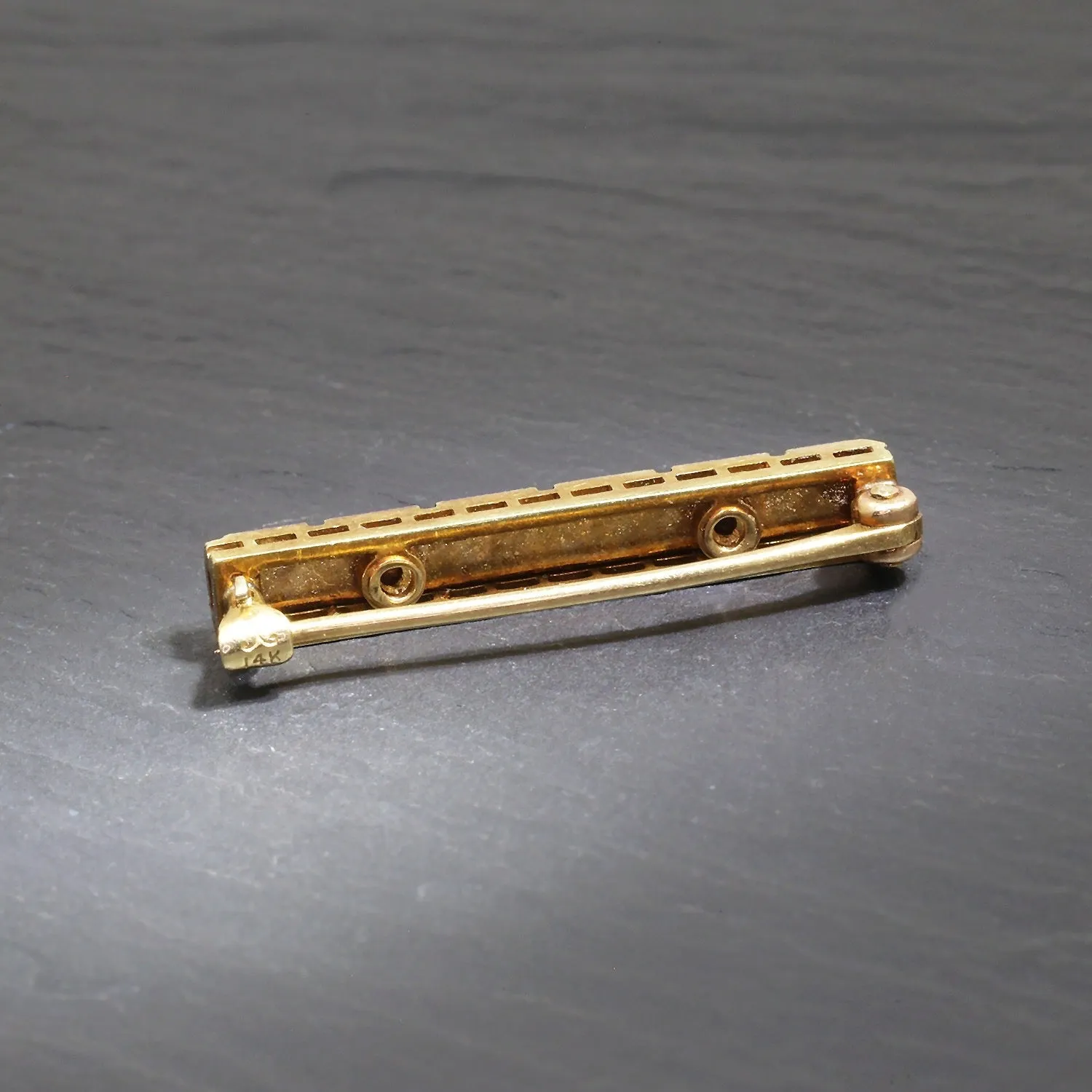 Vintage Pearl and Blue Enamel 14K Yellow Gold Brooch 11057
