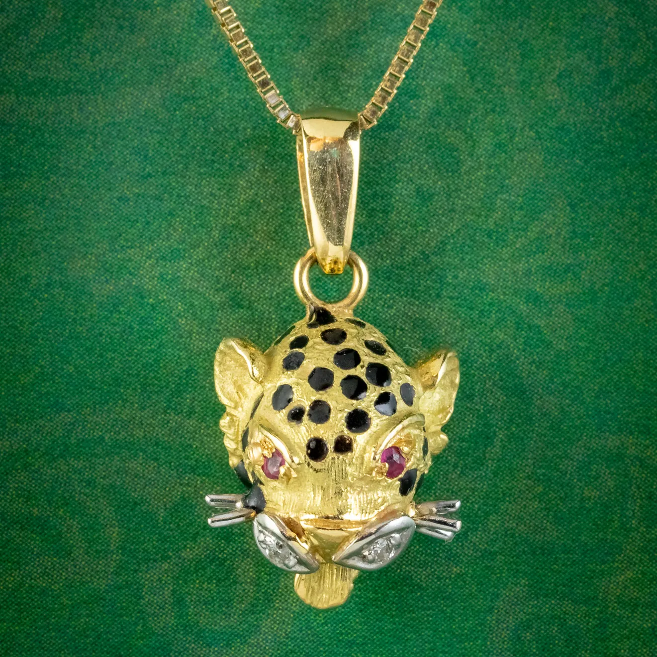 Vintage Ruby Diamond Jaguar Pendant Necklace 18ct Gold