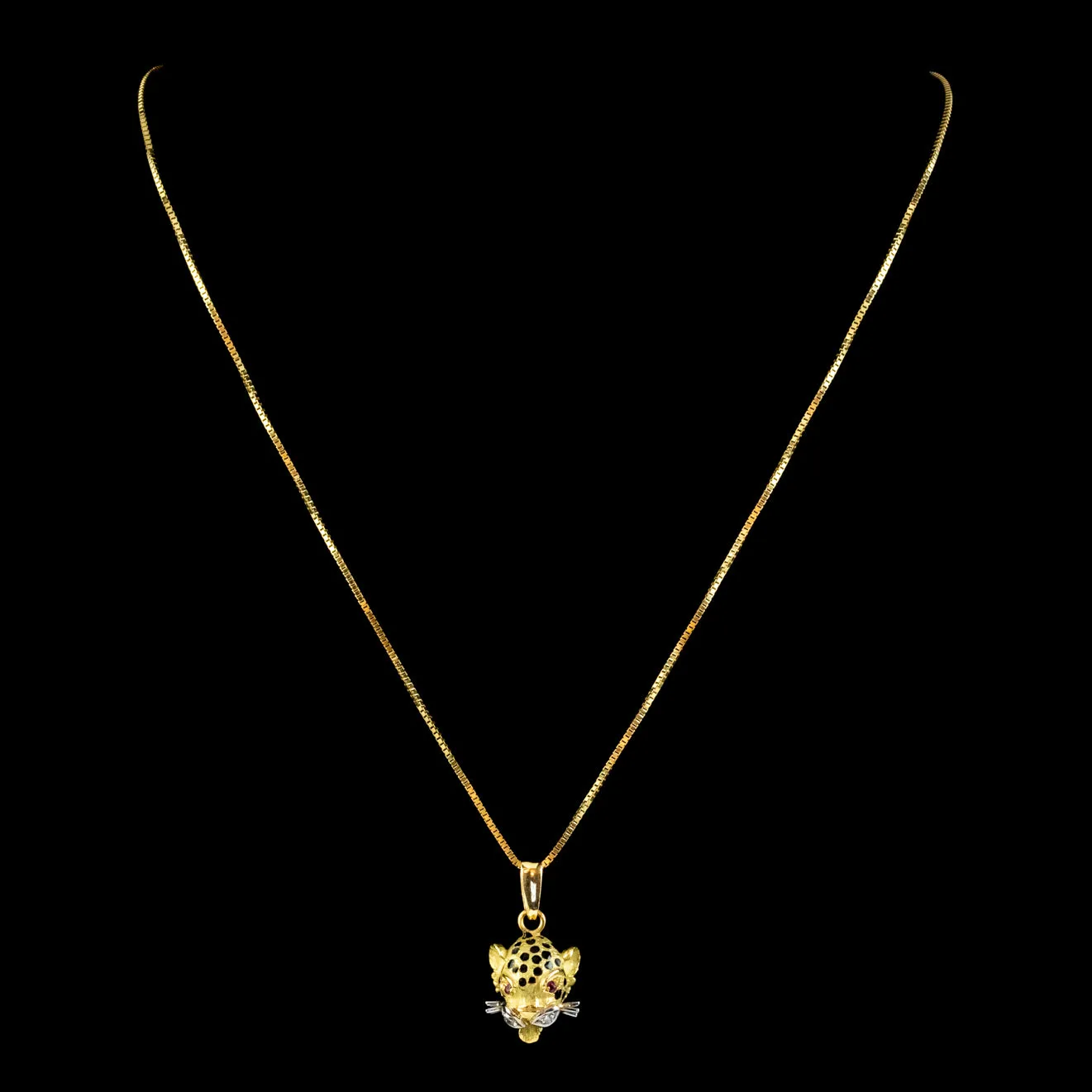 Vintage Ruby Diamond Jaguar Pendant Necklace 18ct Gold