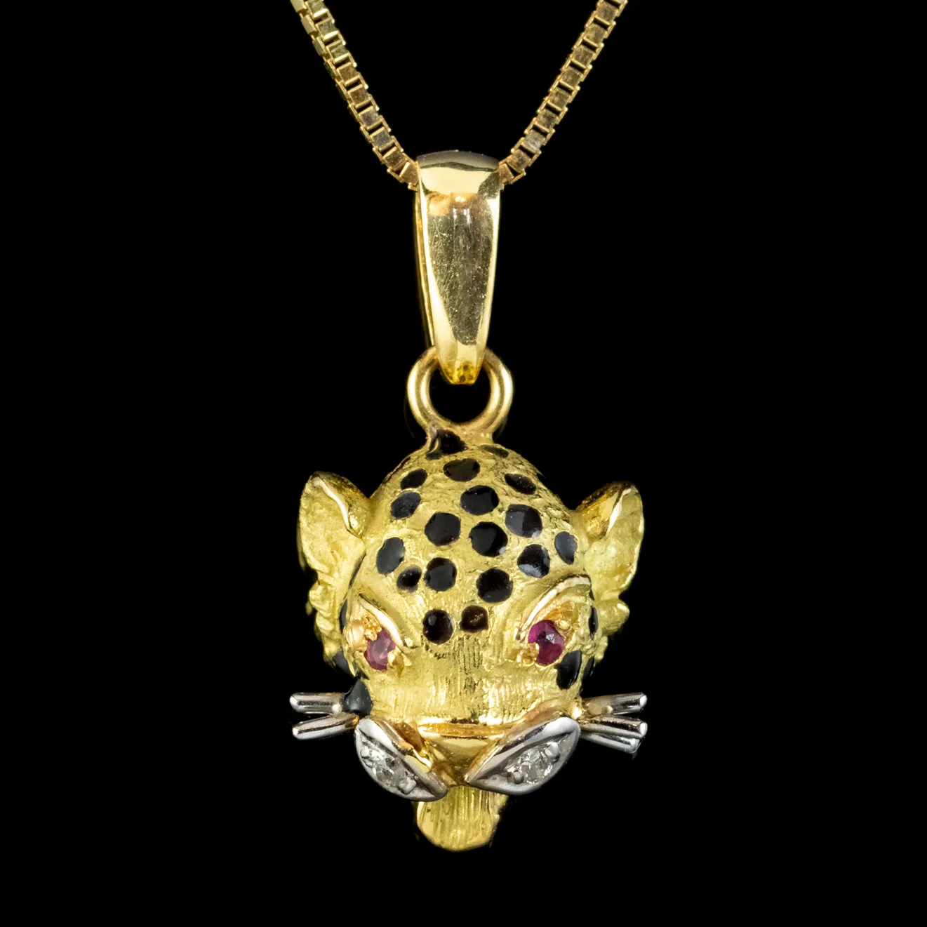 Vintage Ruby Diamond Jaguar Pendant Necklace 18ct Gold