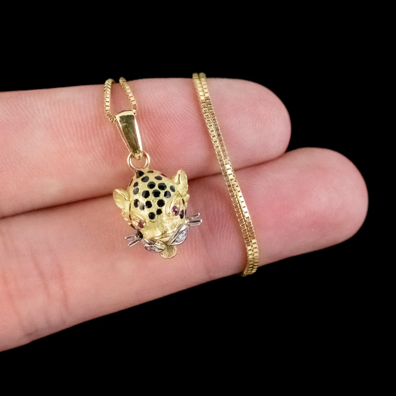 Vintage Ruby Diamond Jaguar Pendant Necklace 18ct Gold