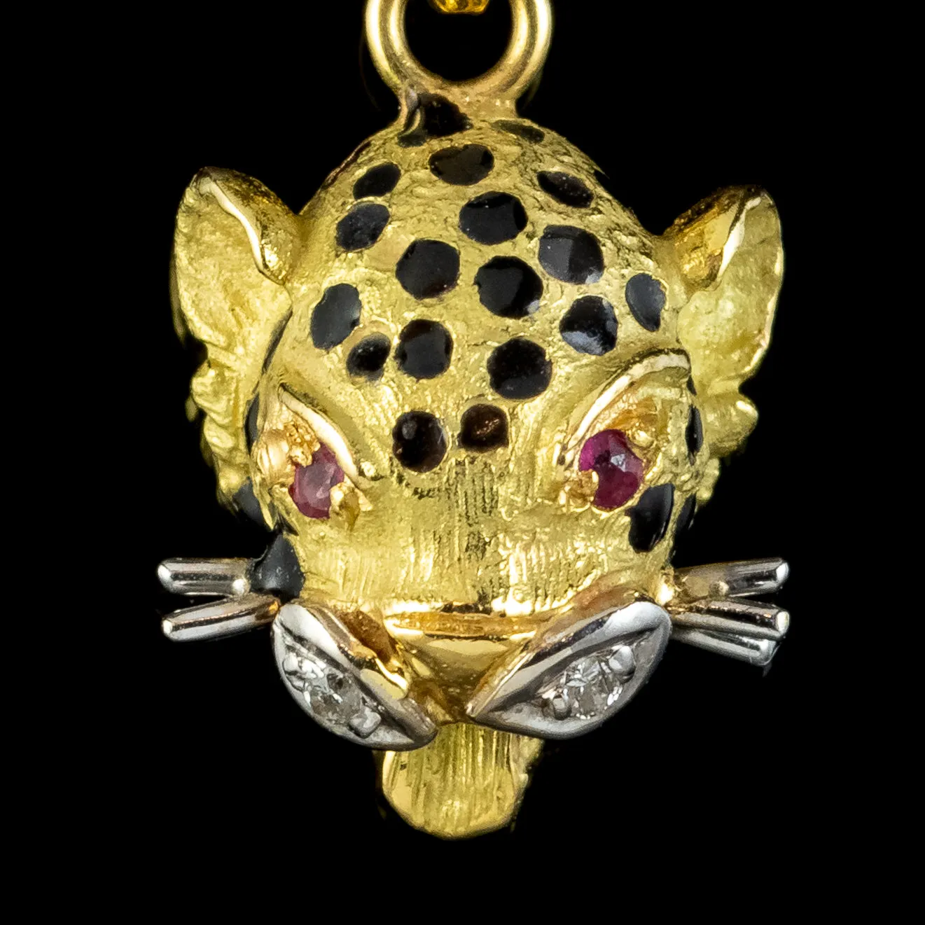 Vintage Ruby Diamond Jaguar Pendant Necklace 18ct Gold