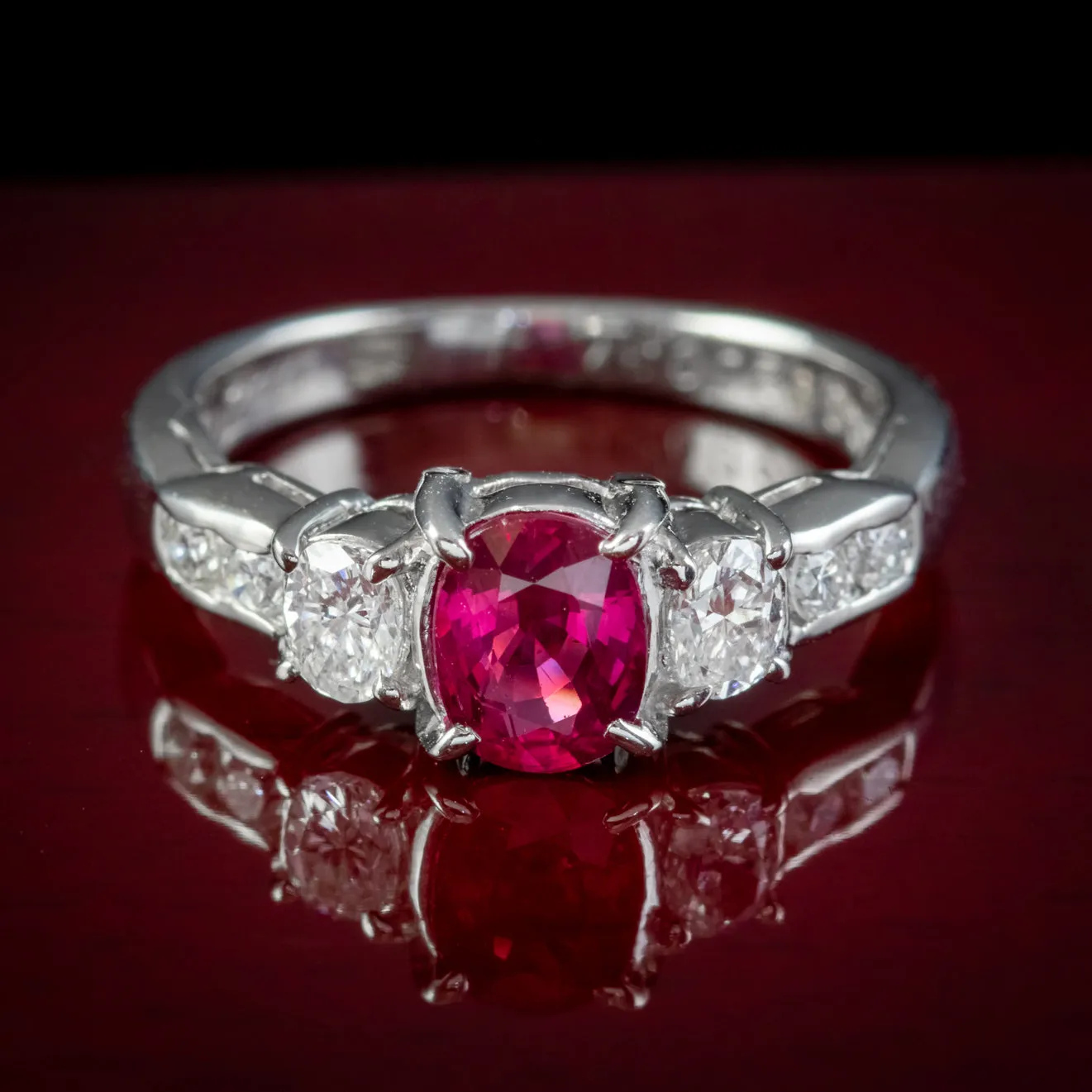 Vintage Ruby Diamond Trilogy Ring Platinum 0.92ct Ruby 0.37ct Of Diamond