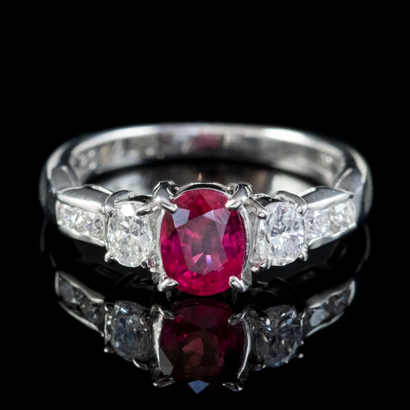 Vintage Ruby Diamond Trilogy Ring Platinum 0.92ct Ruby 0.37ct Of Diamond