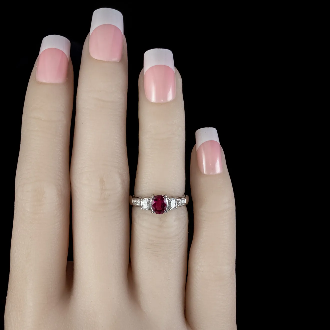 Vintage Ruby Diamond Trilogy Ring Platinum 0.92ct Ruby 0.37ct Of Diamond