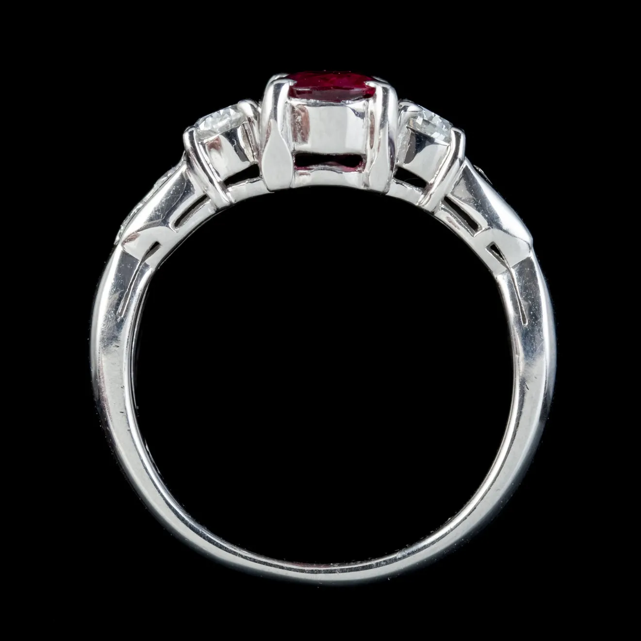 Vintage Ruby Diamond Trilogy Ring Platinum 0.92ct Ruby 0.37ct Of Diamond