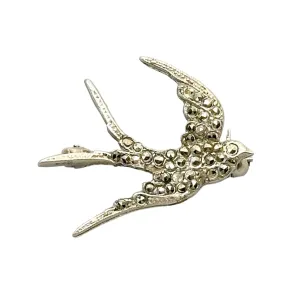 Vintage sterling silver marcasite swallow bird brooch GM113