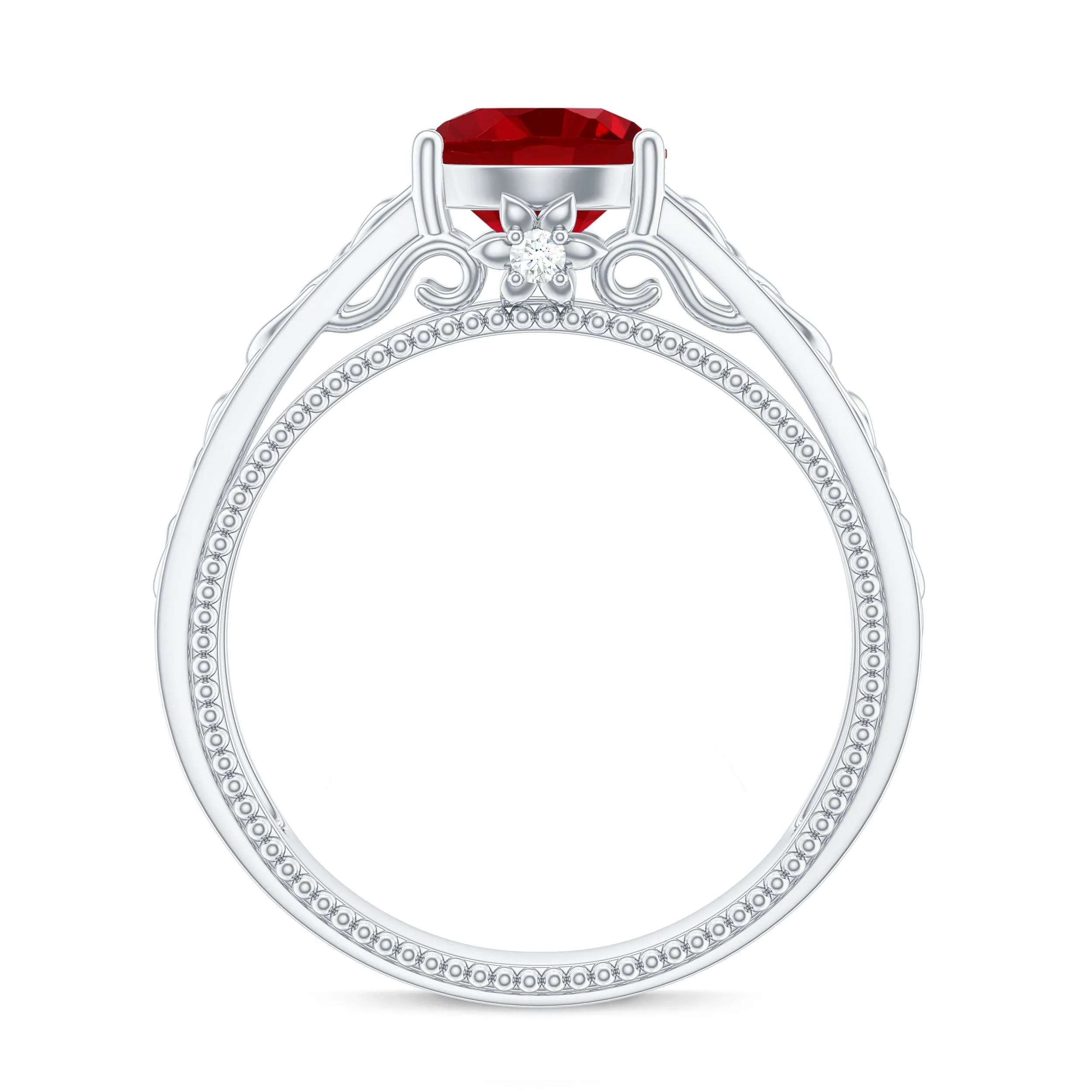 Vintage Style Created Ruby Celtic Knot Band Ring with Surprise Diamond