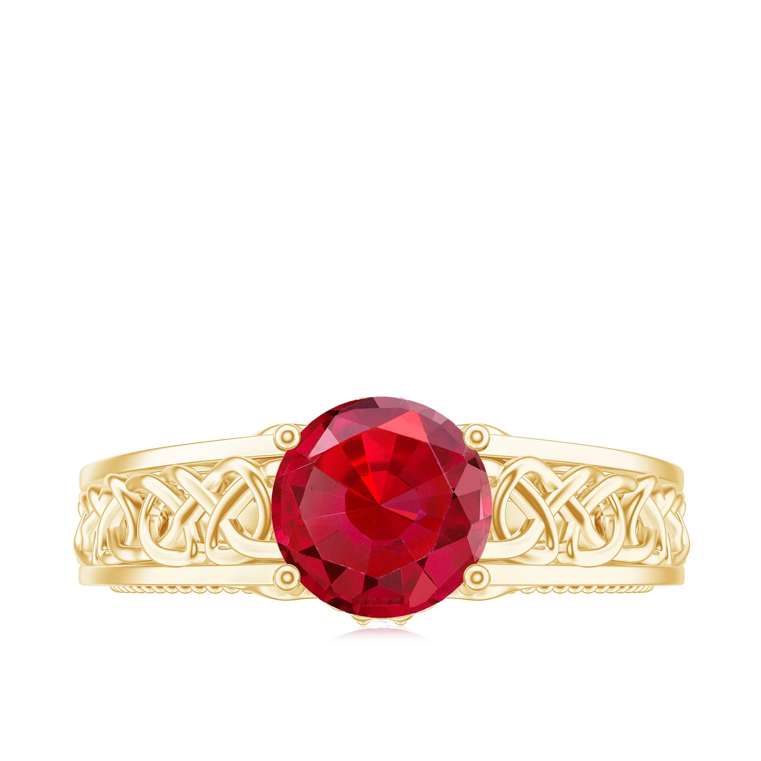 Vintage Style Created Ruby Celtic Knot Band Ring with Surprise Diamond