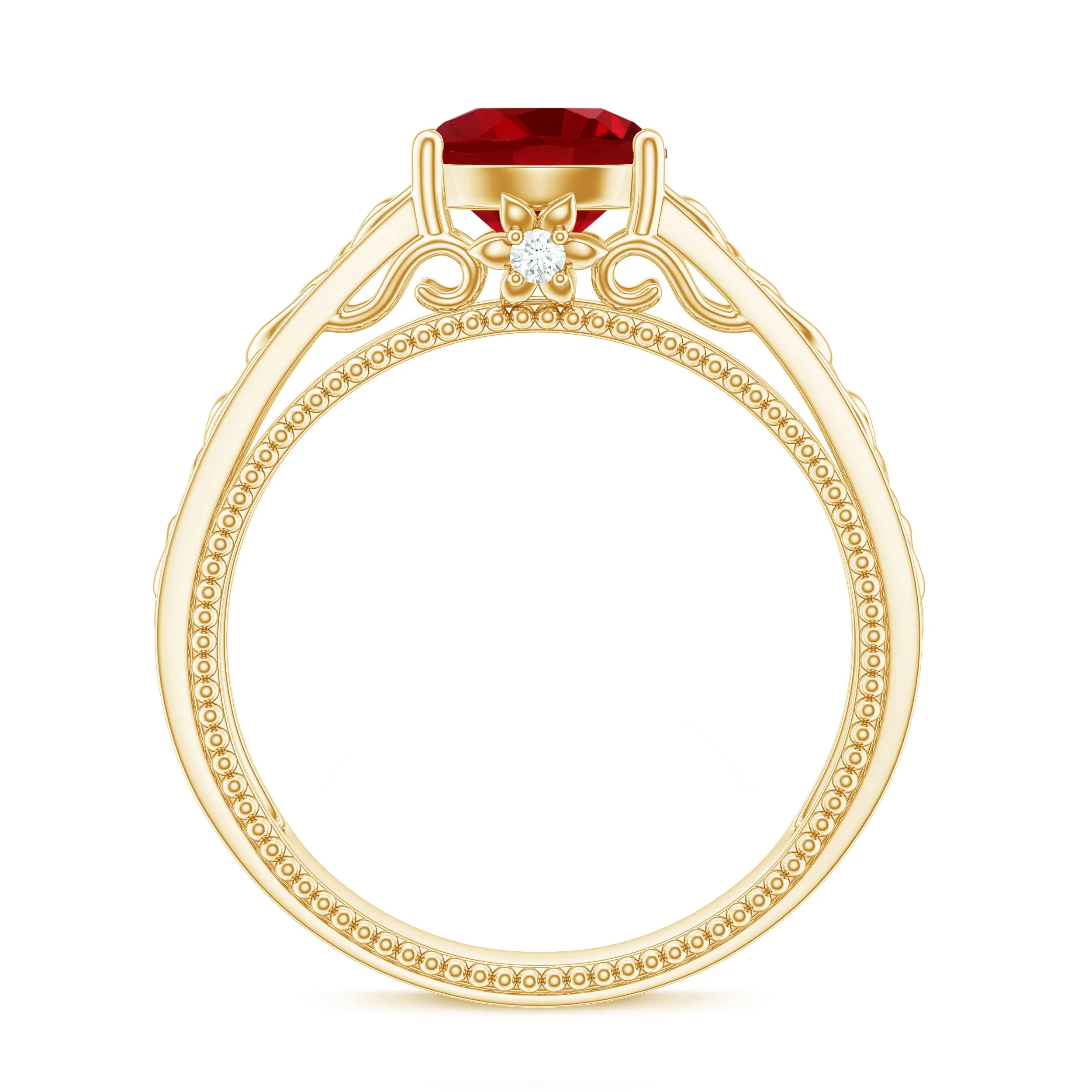 Vintage Style Created Ruby Celtic Knot Band Ring with Surprise Diamond