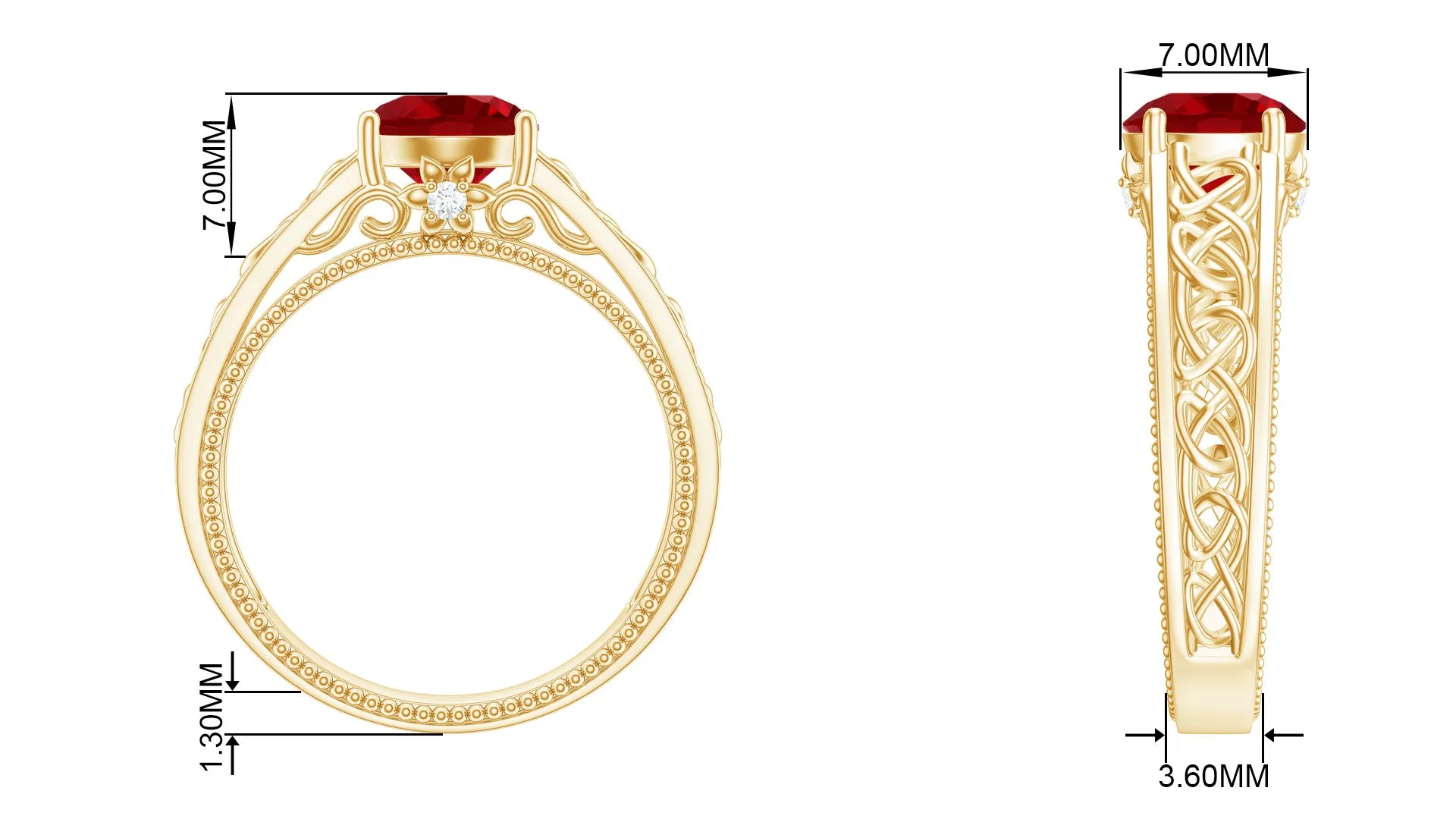 Vintage Style Created Ruby Celtic Knot Band Ring with Surprise Diamond