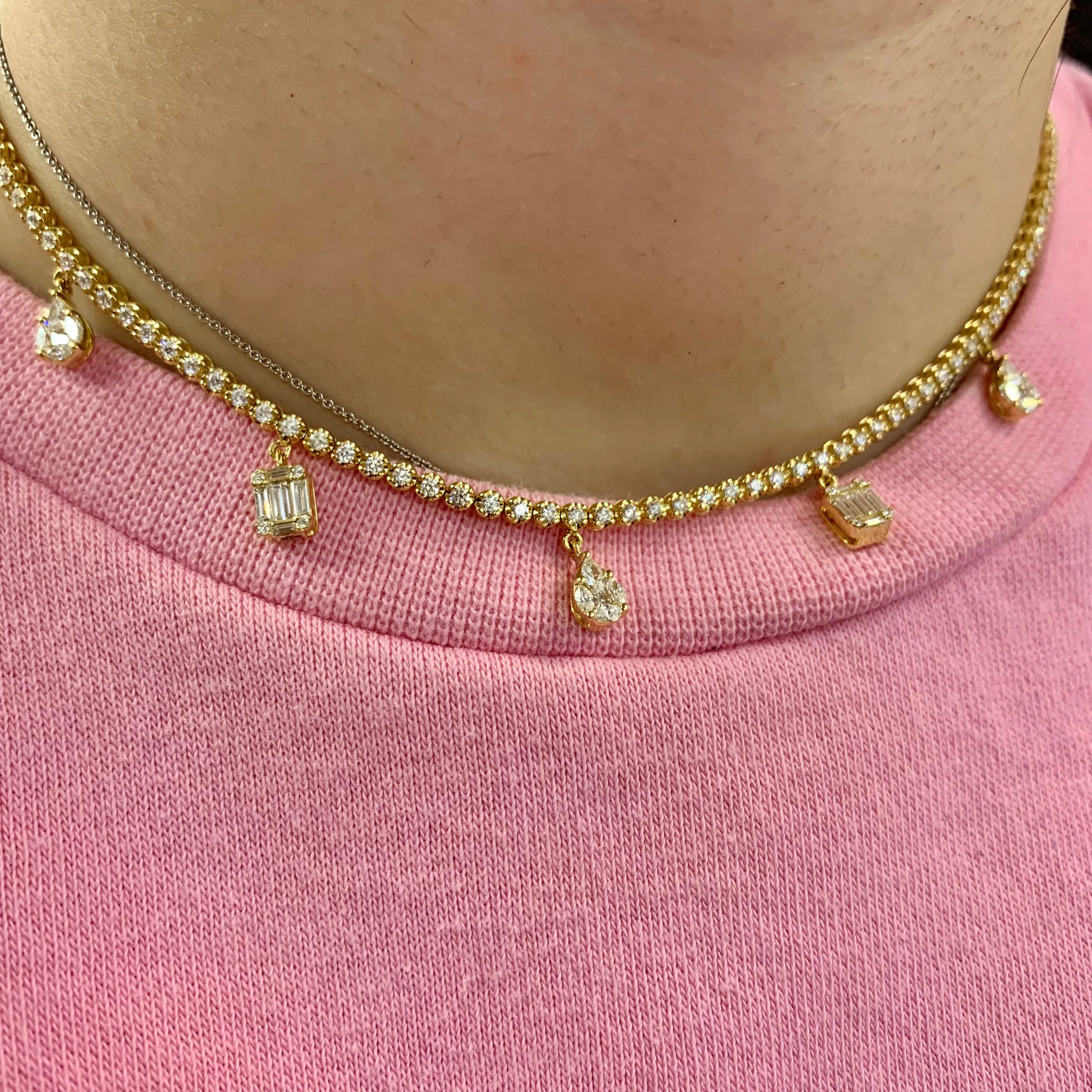 VVS/vs high clarity diamonds set in a 18k Gold Adjustable Length Charm Anklet / Choker Necklace (VVS diamonds, Tear drop and Square Charms, choose gold color)