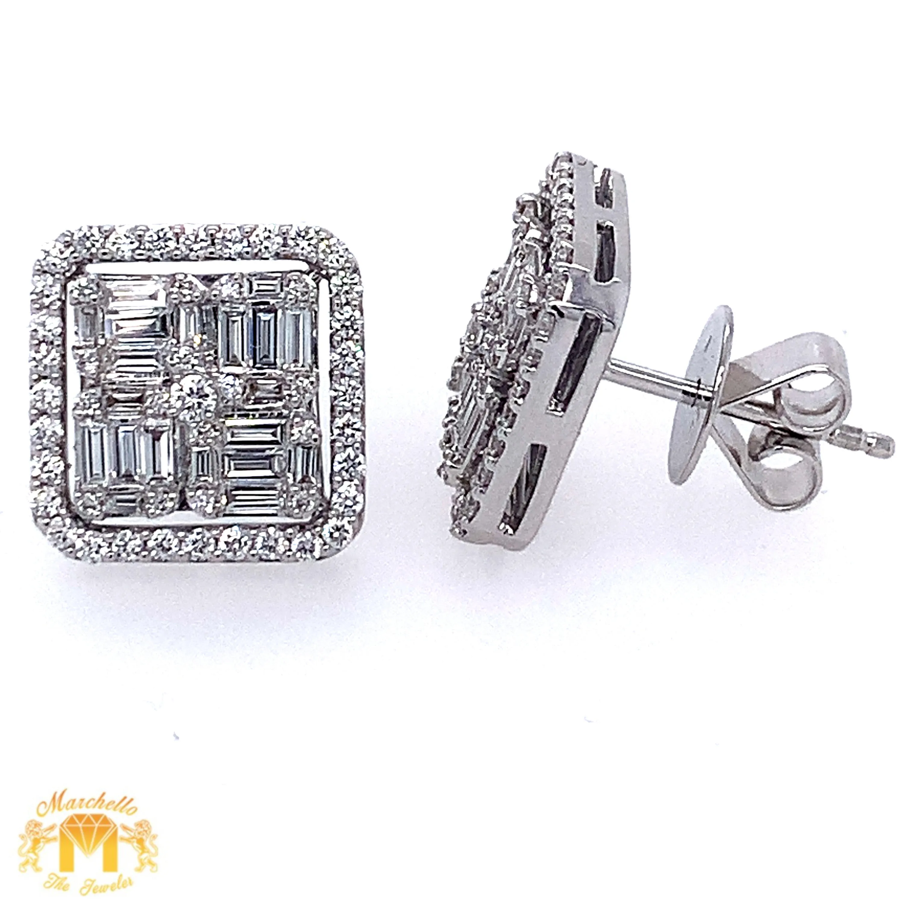 VVS/vs high clarity diamonds set in a 18k White Gold Square Diamond Earrings (VVS Diamonds)