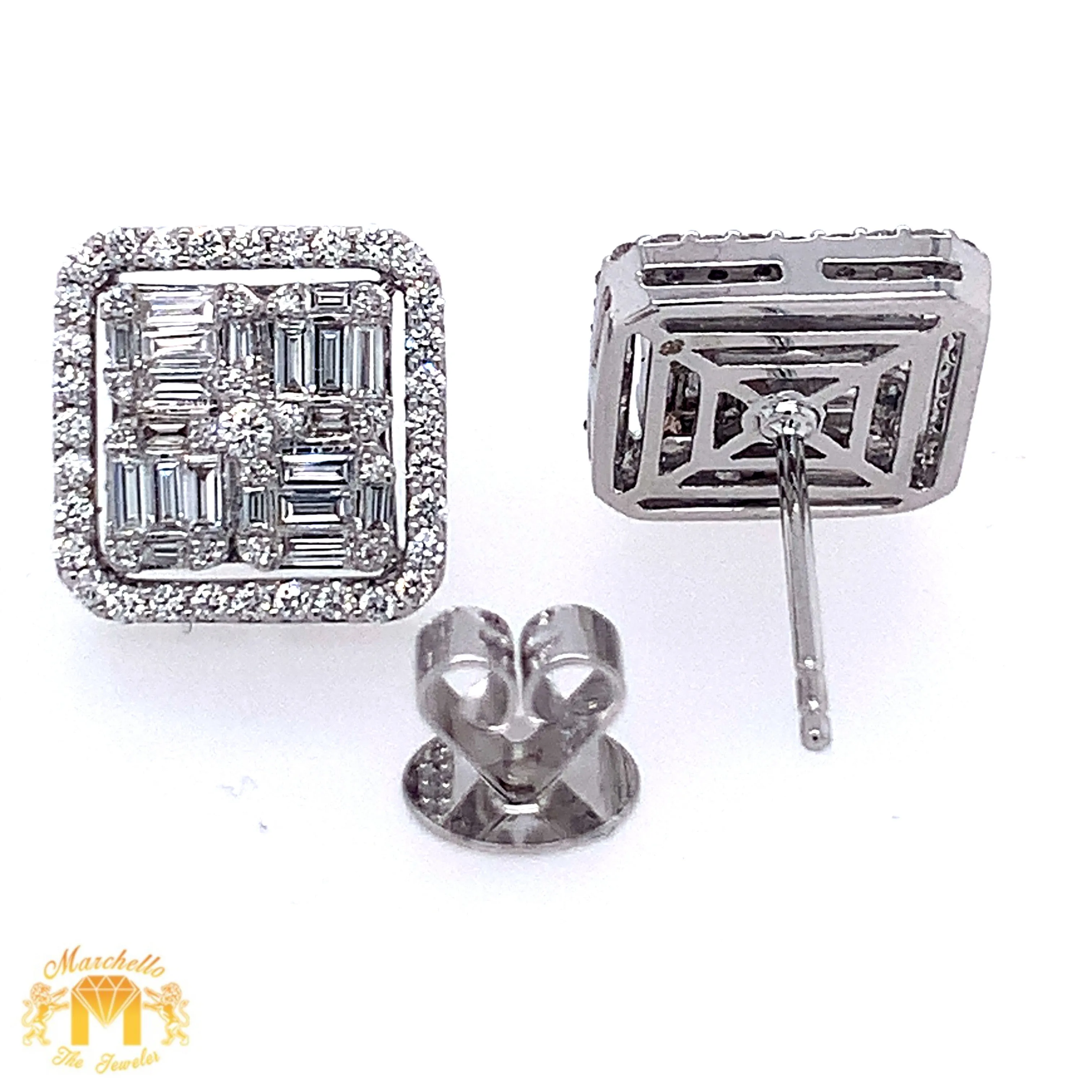 VVS/vs high clarity diamonds set in a 18k White Gold Square Diamond Earrings (VVS Diamonds)