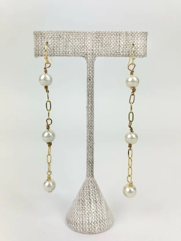 Wedding Pearl Gold Dangle Earrings