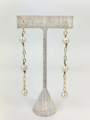 Wedding Pearl Gold Dangle Earrings