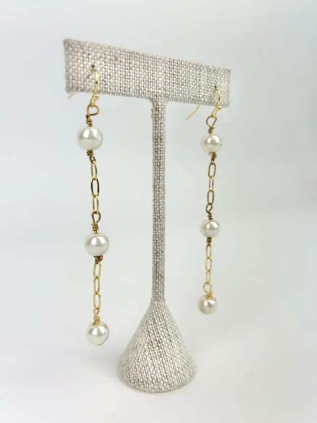 Wedding Pearl Gold Dangle Earrings