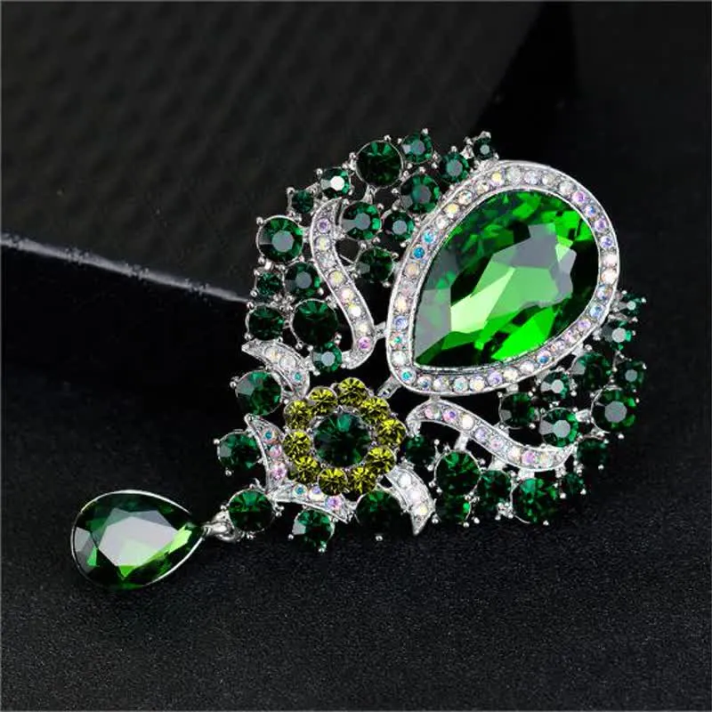 Women's Clear Glass Flower Waterdrop Brooch