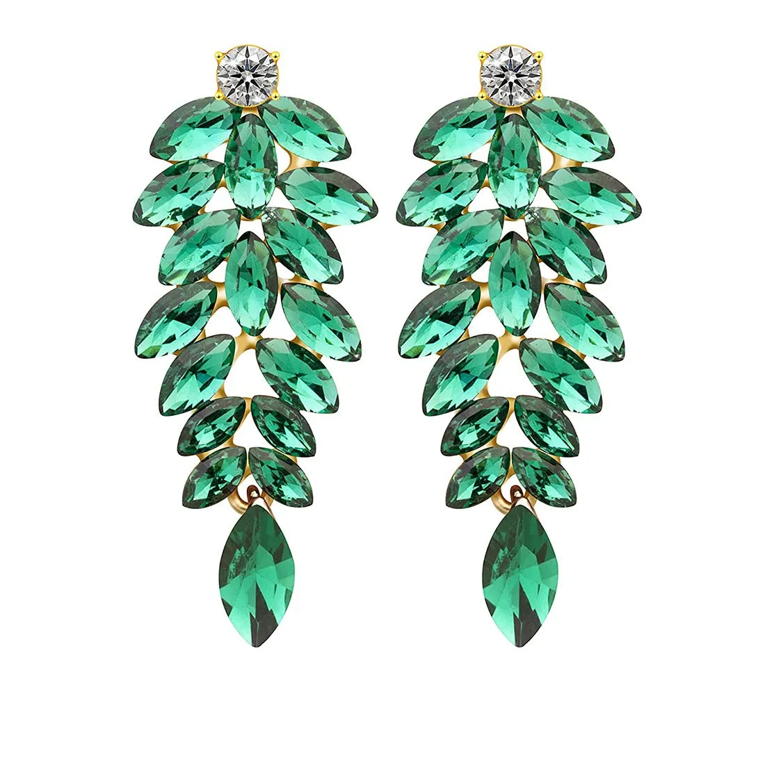 Yellow Chimes Elegant Latest Gold Plated Leaf Crystal Dangle Earrings for Women and Girls